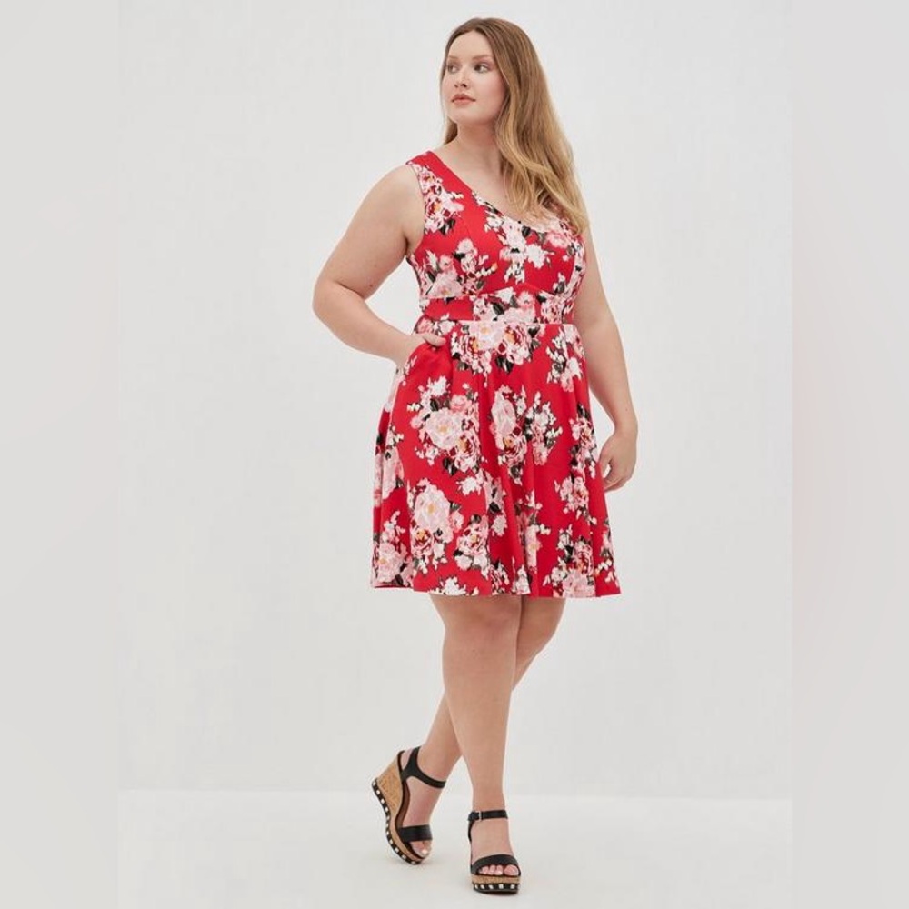 TORRID 22 Contouring Fit & Flare Dress - Ponte Floral Red